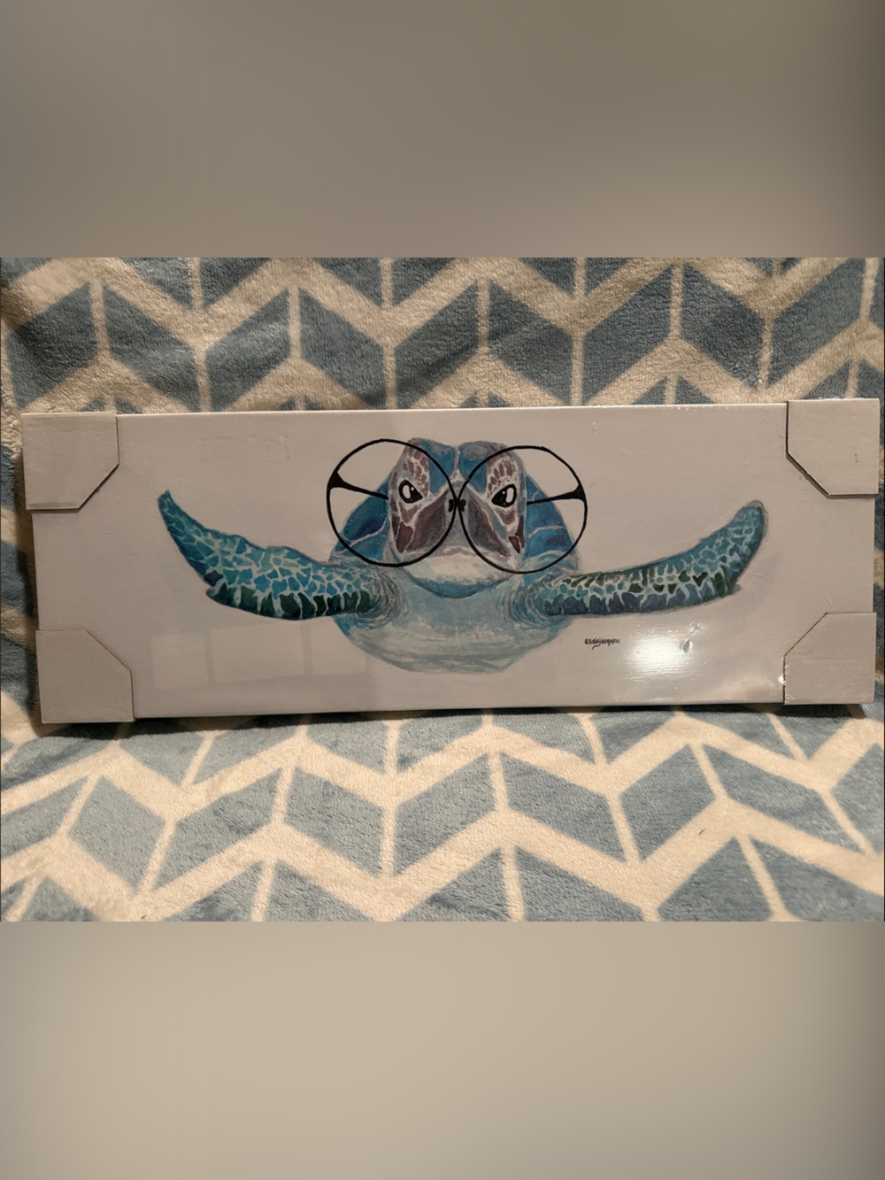 Hobby Lobby Blue Sea Turtle Wall Art with Glasses Accent